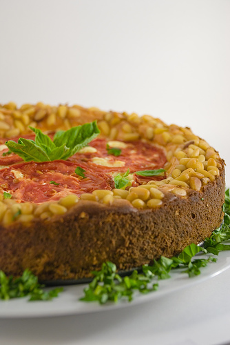 Savory Roasted Garlic and Pesto Cheesecake