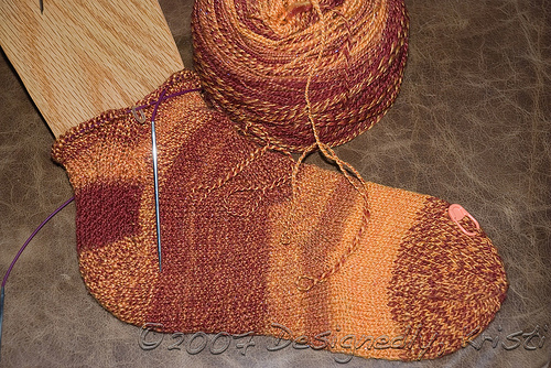 Double Spiraling Tall Tibetan Socks in Progress