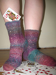 Queen of Diamonds Socks Modeled