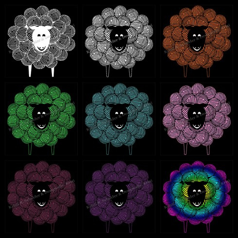 Yarn Sheep on Black Mosaic