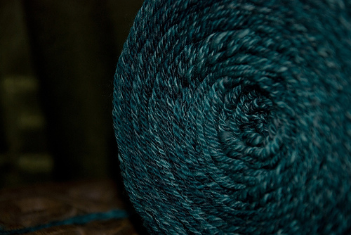Handspun Yarn Cake on Edge - Close