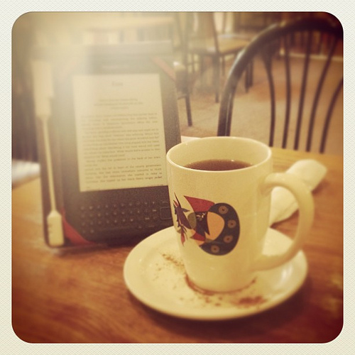 I meet at GF on Fridays at 5:30am to workout. To reward myself for getting up that early I enjoy a book, some hot cinnamon orange spice tea and a healthy breakfast before work.