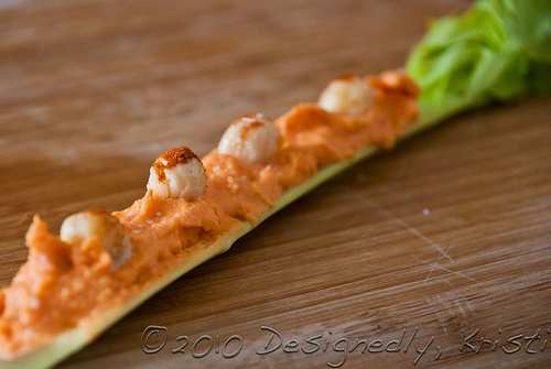 Roasted Red Pepper Hummus on Celery