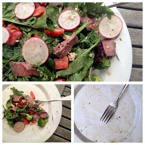 A steak salad for lunch. Why does the good stuff always land at the bottom?