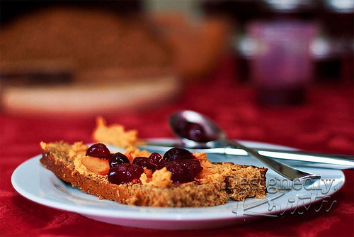 Swedish Rye, Sweet Potato Hummus and Pickled Cranberries