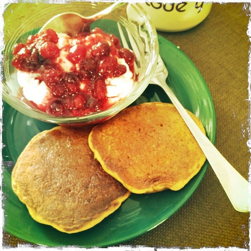 Whole Grain Pancakes with Greek Yogurt & Preserves