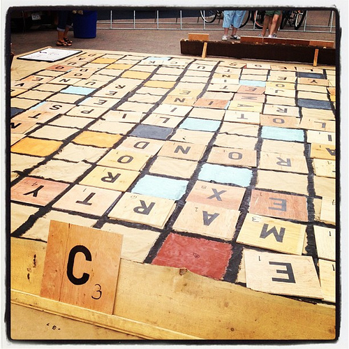 Saturday's Book Fair included this large-scale Scrabble game!
