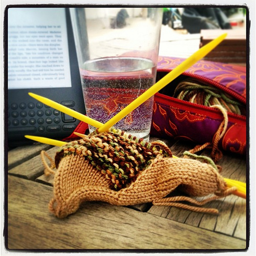 Teenage Mutant Ninja Hedgehog(?) in progress, along with some _Changeless_ on the patio.