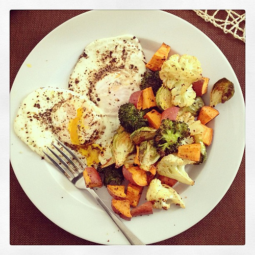 Eggs and roasted veggies for lunch! Yum!