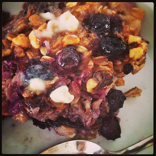 Baked blueberry banana walnut oatmeal brunch on this snowy Saturday. #supernaturaleveryday
