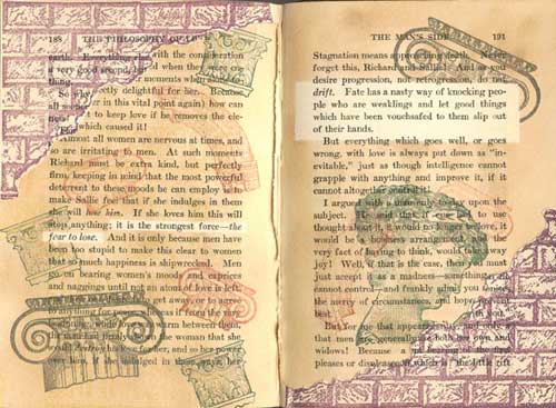 Kristi's dtp'd, and rubberstamped altered book spread, Architecture of Marriage.