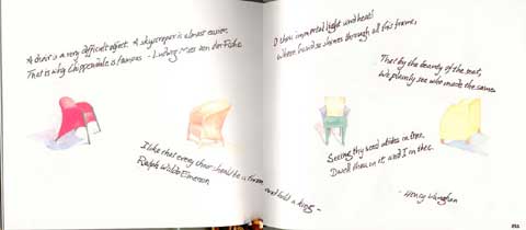Kristi's altered book page about chairs in Linda Jenkin's altered book for the Stampsmith Altered Book Exchange 2002.