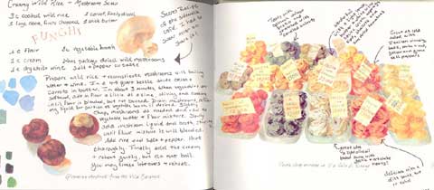 The Shrooms and Pasta altered book page by Kristi in Linda Jenkins' altered book.
