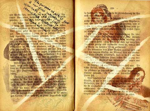 The Cracked Heroines altered book page that uses the heroine stamps from The Stampsmith and the shattered glass technique.