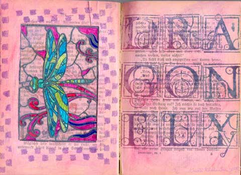 The second portion of the Dragonfly Window altered book spread.