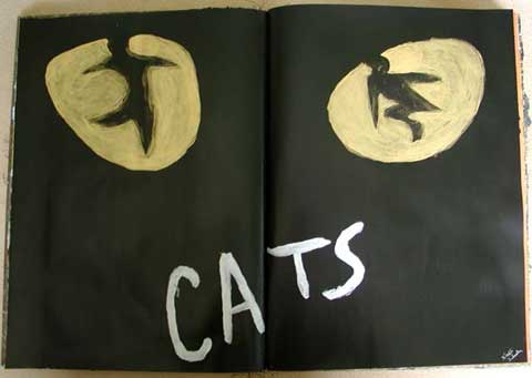 Kristi's handpainted recreation of the CATS logo in Nancy's altered book on cats.