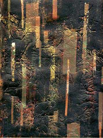 A page of crumpled tissue and acrylic paints.