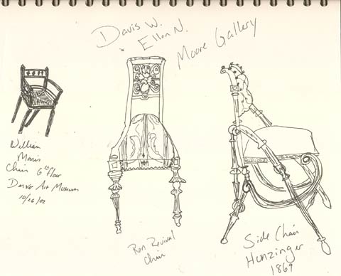 Sketches of chairs in the 6th floor of the Denver Art Museum.