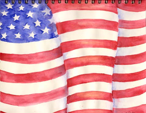 View a watercolor of an American flag painted in her art journal after Kristi voted.