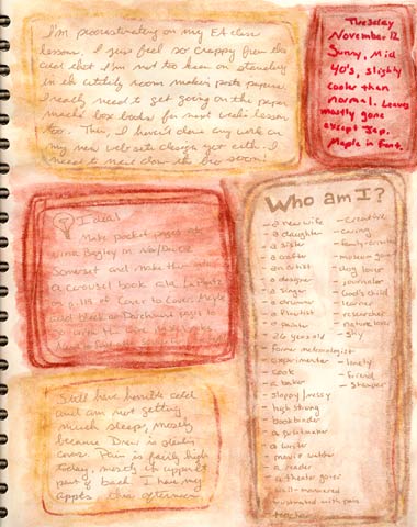 Color blocked art journal page using water soluble oil pastels and writing with gel pens and sharpie markers.