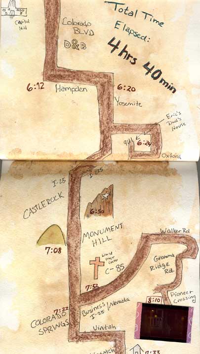 The art journal map of Kristi's second half of her trip to the in-law's house for  Thanksgiving.