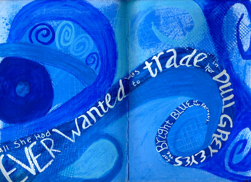 A vibrant and rich art journal page in Jeannine Periguine's New Colors journal.