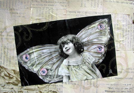 A detail look at the vintage image used on the left hand side of this art journal spread.
