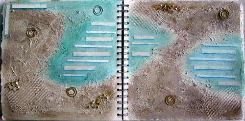 This spread includes a wide variety of textures and mediums.