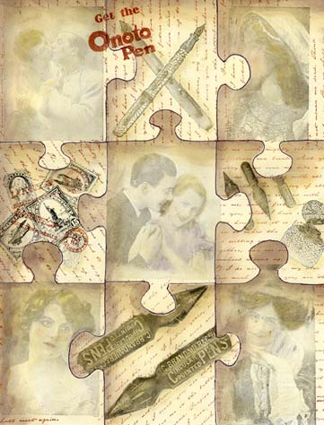 Kristi's variation ont he grid technique, using puzzle piece shapes and images from Stampsmith, Just for Fun and Appaloosa Art Stamps