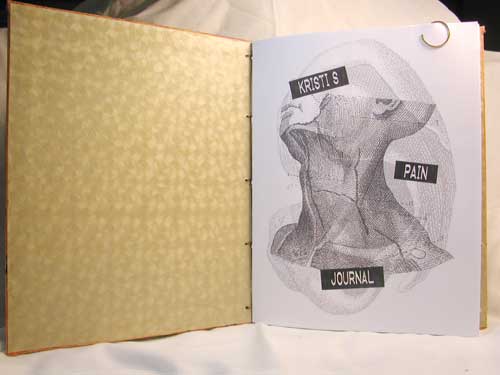 The inside of Kristi's pain journal, including the title page.