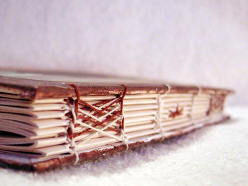 A closer look at the Celtic weave stitch used in the binding of this book.
