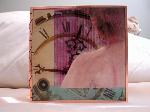 The cover of a journal designed to inspired the artist to look within. Covers contain many layers of collage on plexi-glas.