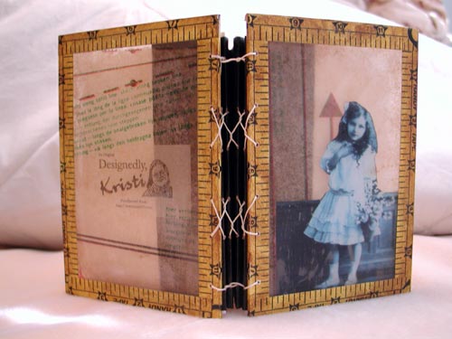 View the fonrt and back covers as well as the spine stitching of this pocket-sized watercolor journal.