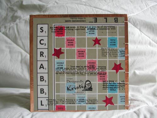 The back of this fun journal also contains acrylic and transfers of dictionary definitions.