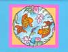 A bright and whimsical koi pond card.