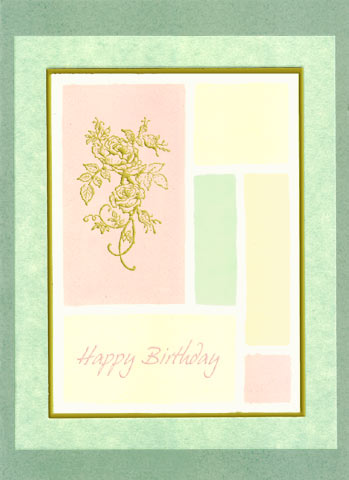 This card uses a technique similat to that of the warhol stamping technique and pastel colors to create a lovely birthday card.