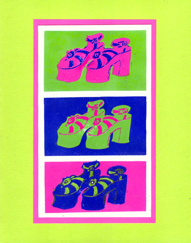 Fun and funky platform shoes in the style of Andy Warhol.