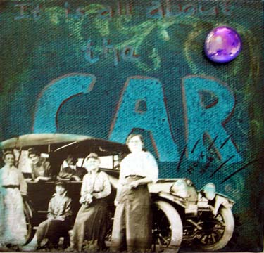 It is all about the car. Or so this vintage photograph says with one man seated in his car surrounded by five beautiful women.