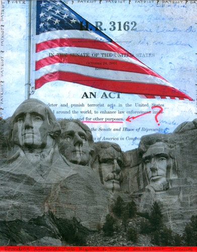This piece combines digital photographs with acrylic and gesso for a thought provoking political collage.