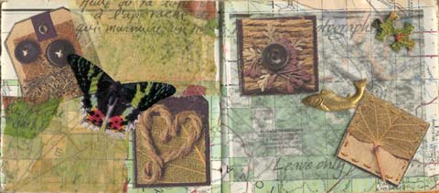 Beth's page in Kristi's deco using scrapbook papers, found papers and charm.