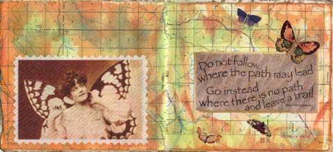 Sharon's deco page using inks, found papers and stickers.