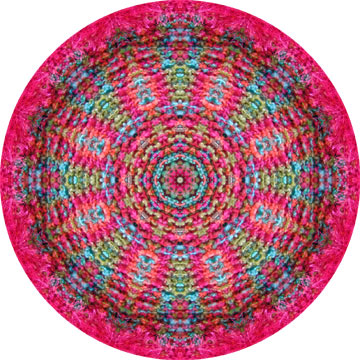 This colorful and textural mandala was created digitally from a photograph of a scarf knit by Kristi.