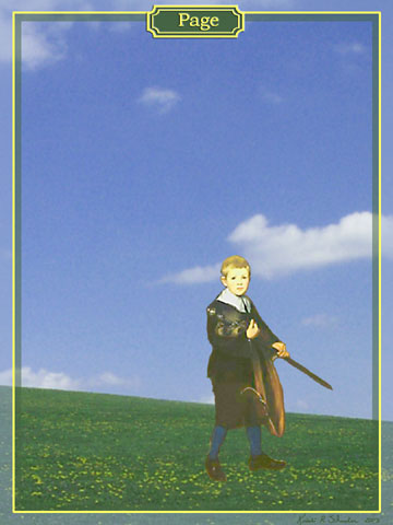 Page of Swords digital collage tarot card by Kristi Schueler.