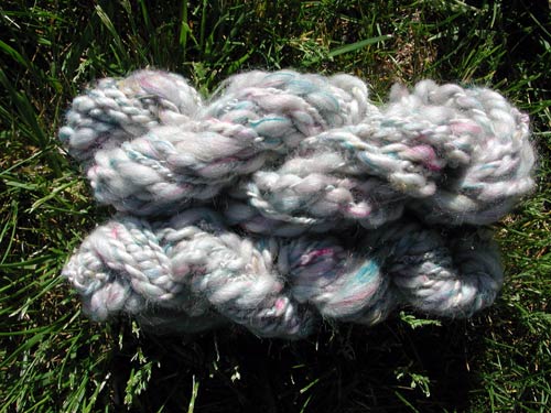 Kristi's very first hand spun yarn, spun and plied on an Ashford Traveller.
