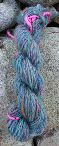 A fun cotton-candy-like two-plu yarn from cotswold wool that was drum carded.