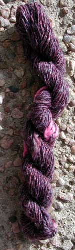 About 30 yds of merino/tussah blend hand spun 2-ply yarn.