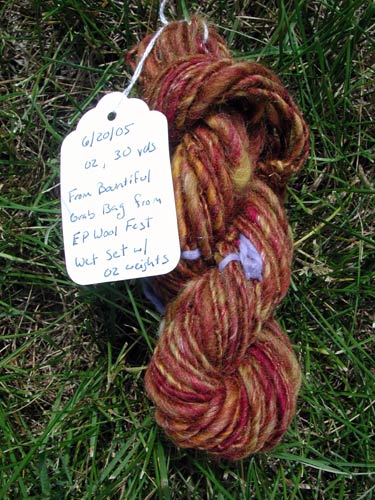 Kristi's second hand spun singles yarn from Bountiful grab bag.