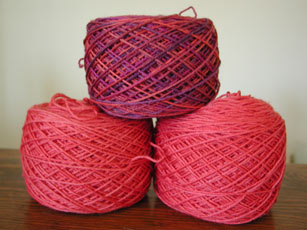 Lorna's Laces sock yarn in poppy and irving park.