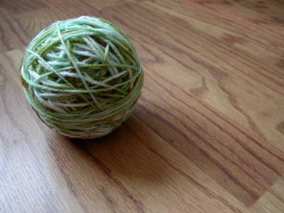 Artful look at a ball of hand dyed sock yarn.