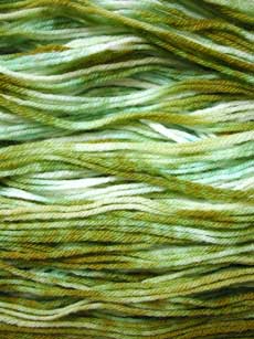 A close look at the Bayou hand dyed yarn in hank form.
